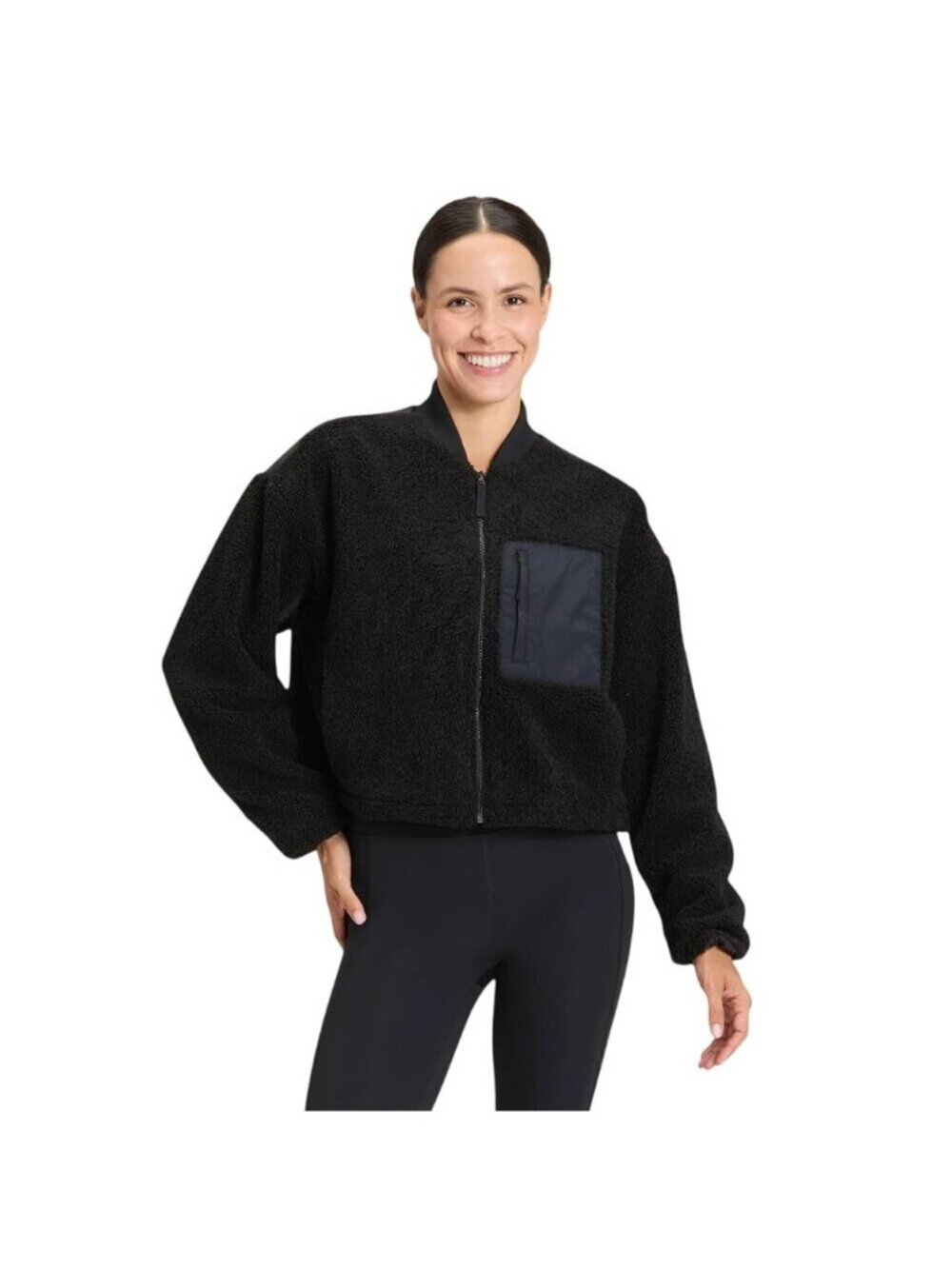 NWT All In Motion Womens High Pile Sherpa Bomber Jacket 94645420 Black M